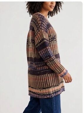Taylor & Sage Chunky Cozy Multicolor V-Neck Long Knit Sweater - Women Size M